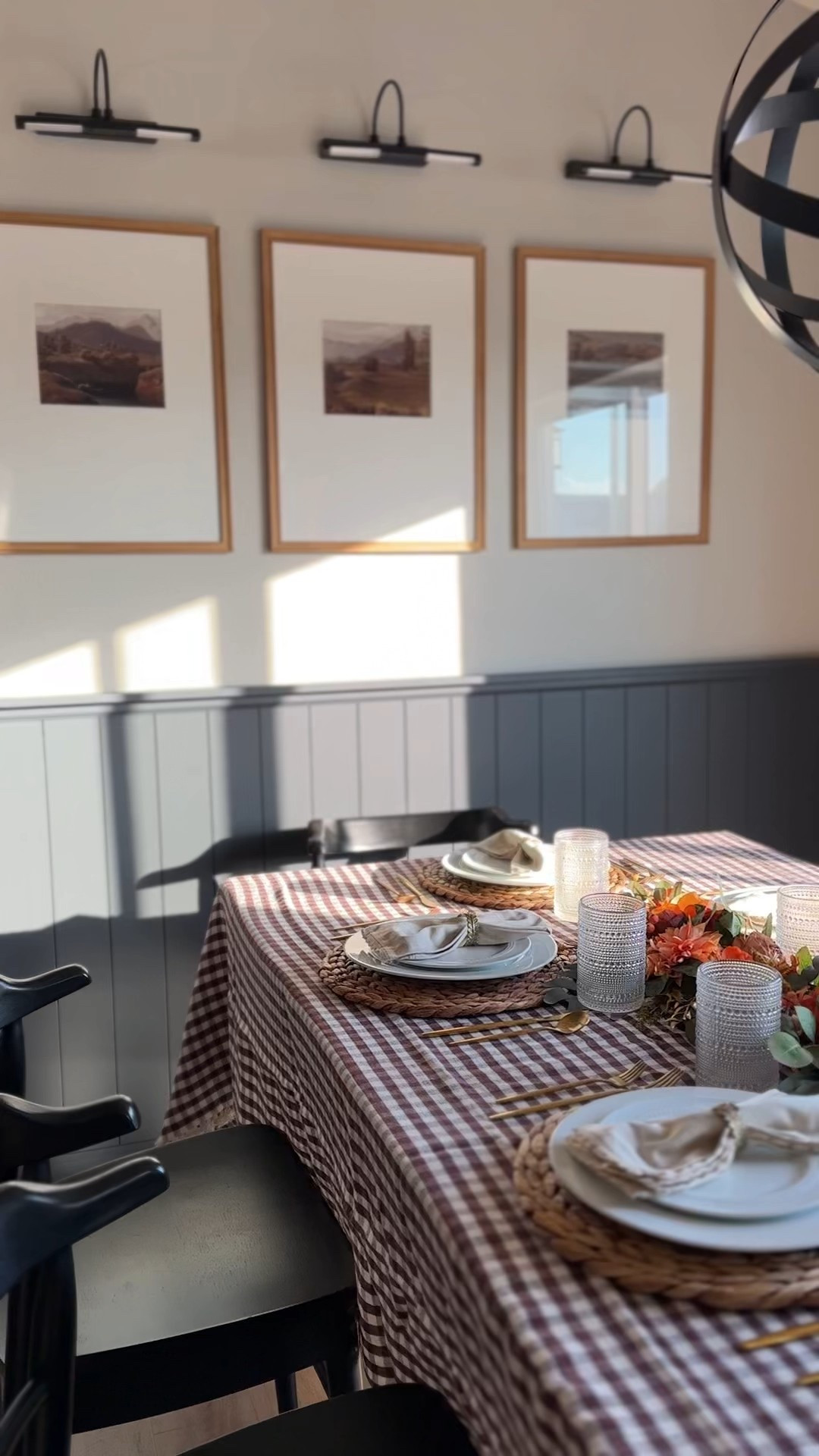 Thanksgiving tablescape inspo! 

Holiday table, burgundy gingham tablecloth, McGee and co gingham tablecloth, fall table centerpiece, jute charger, hobnail glasses, colored wine glasses, target white plates, gold silverware, linen napkins, brass botanical napkins holder, simple table set up 

#LTKHoliday #LTKStyleTip #LTKHome