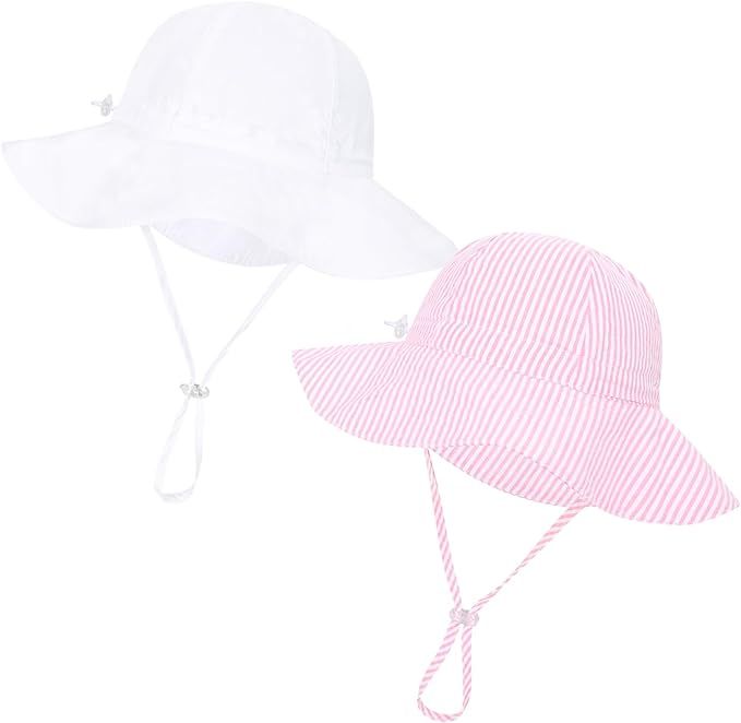 Baby Girl Wide Brim Bucket Hats with UPF 50+ Outdoor Adjustable Beach Hat with Sun Hat | Amazon (US)