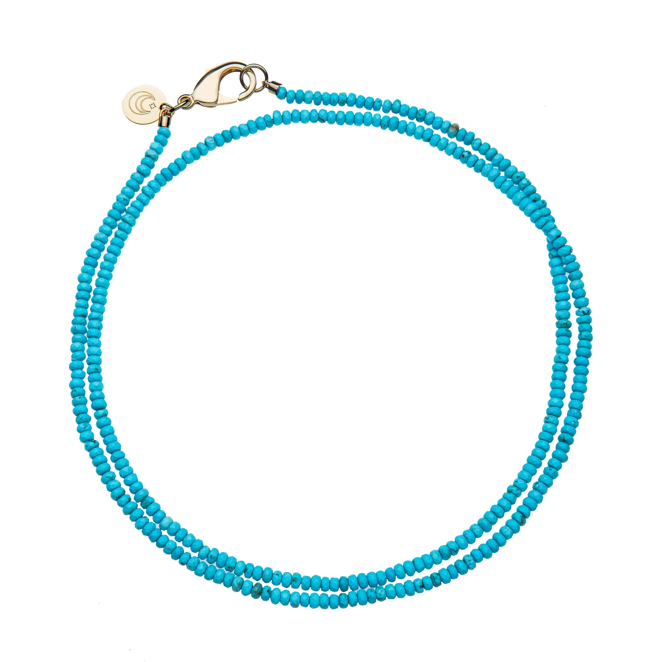 Double Wrap Diamond Cut Beaded Necklace in Turquoise | Jane Win