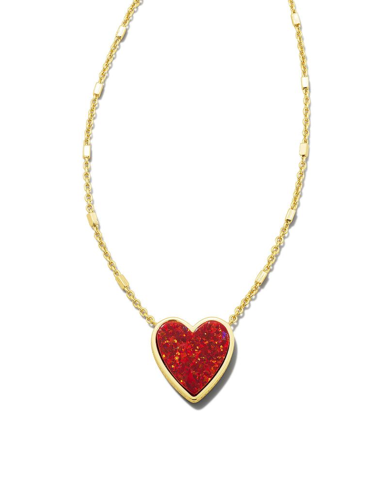 Heart Gold Pendant Necklace in Red Kyocera Opal | Kendra Scott