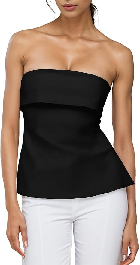 Strapless Tube Tops for Women Backless Going Out Bandeau Top Sexy Trendy Off Shoulder Side Split ... | Amazon (US)
