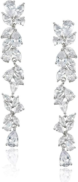 SWEETV Cubic Zirconia Bridal Earrings for Women Brides, Crystal Chandelier Wedding Drop Earrings ... | Amazon (US)