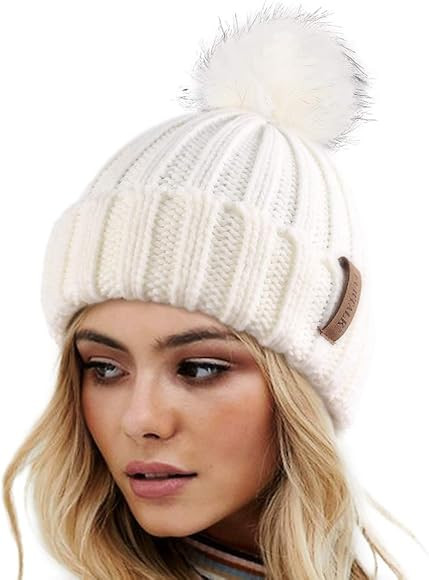 FURTALK Womens Winter Knitted Beanie Hat with Faux Fur Pom Warm Knit Skull Cap Beanie for Women | Amazon (US)