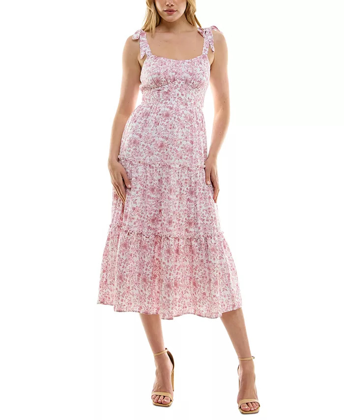 Juniors' Tie-Strap Tiered Fit & Flare Midi Dress | Macy's