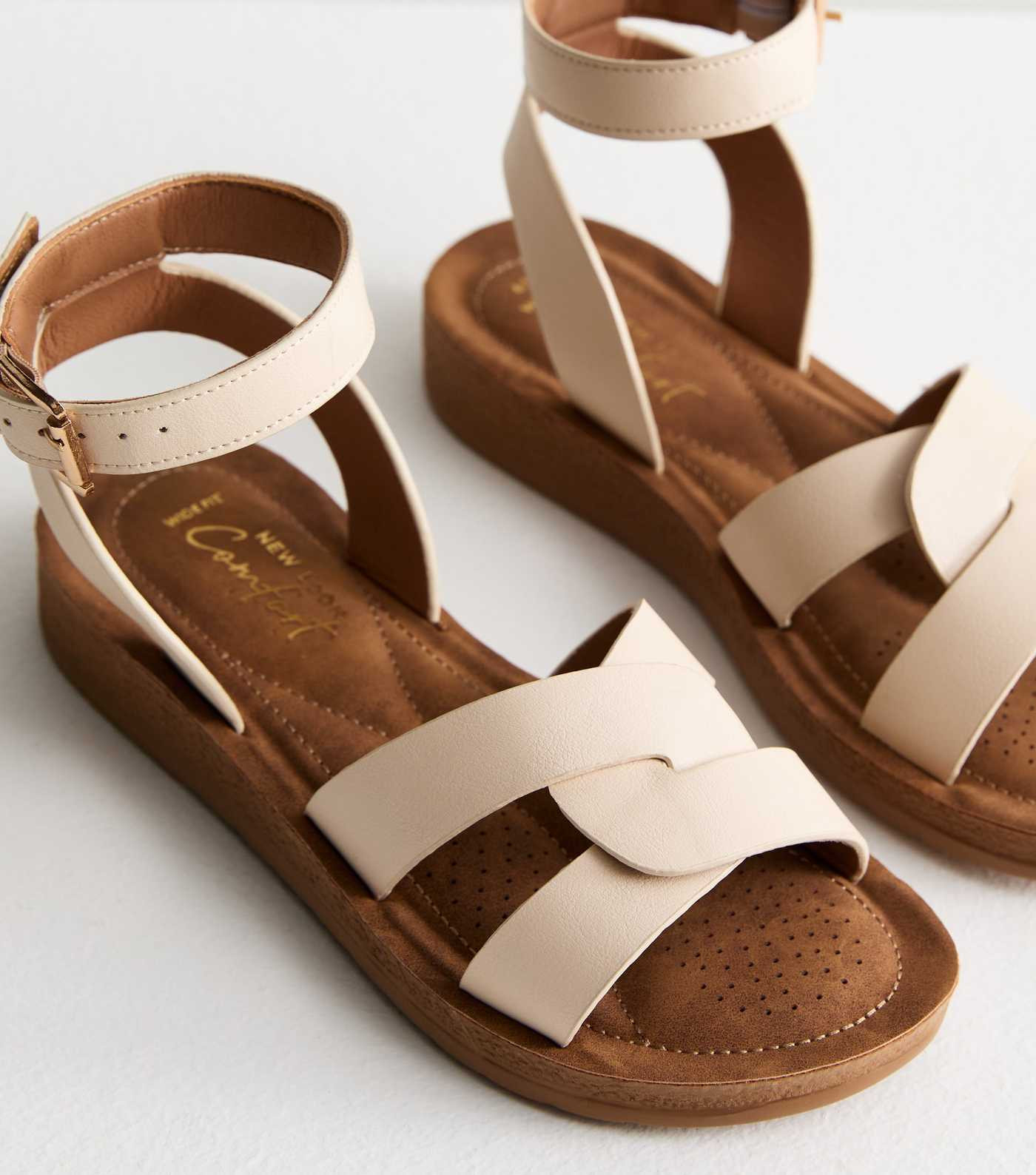 Wide Fit Off White Leather-Look 2 Part Footbed Sandals | New Look | New Look (UK)