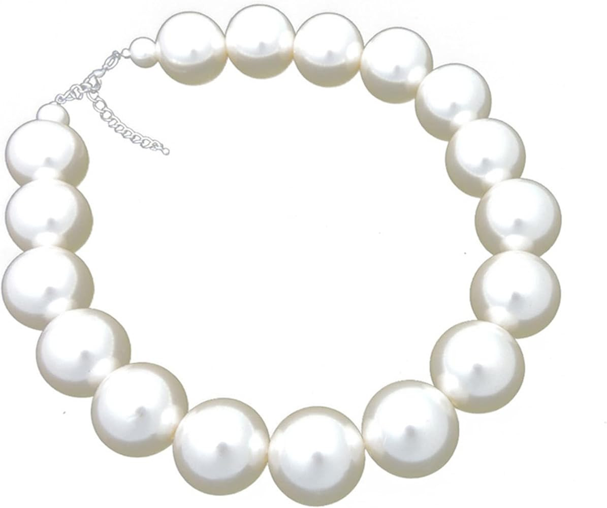 Pearl necklace for women, Big size 25MM Round pearl choker necklace, 17inch | Amazon (US)