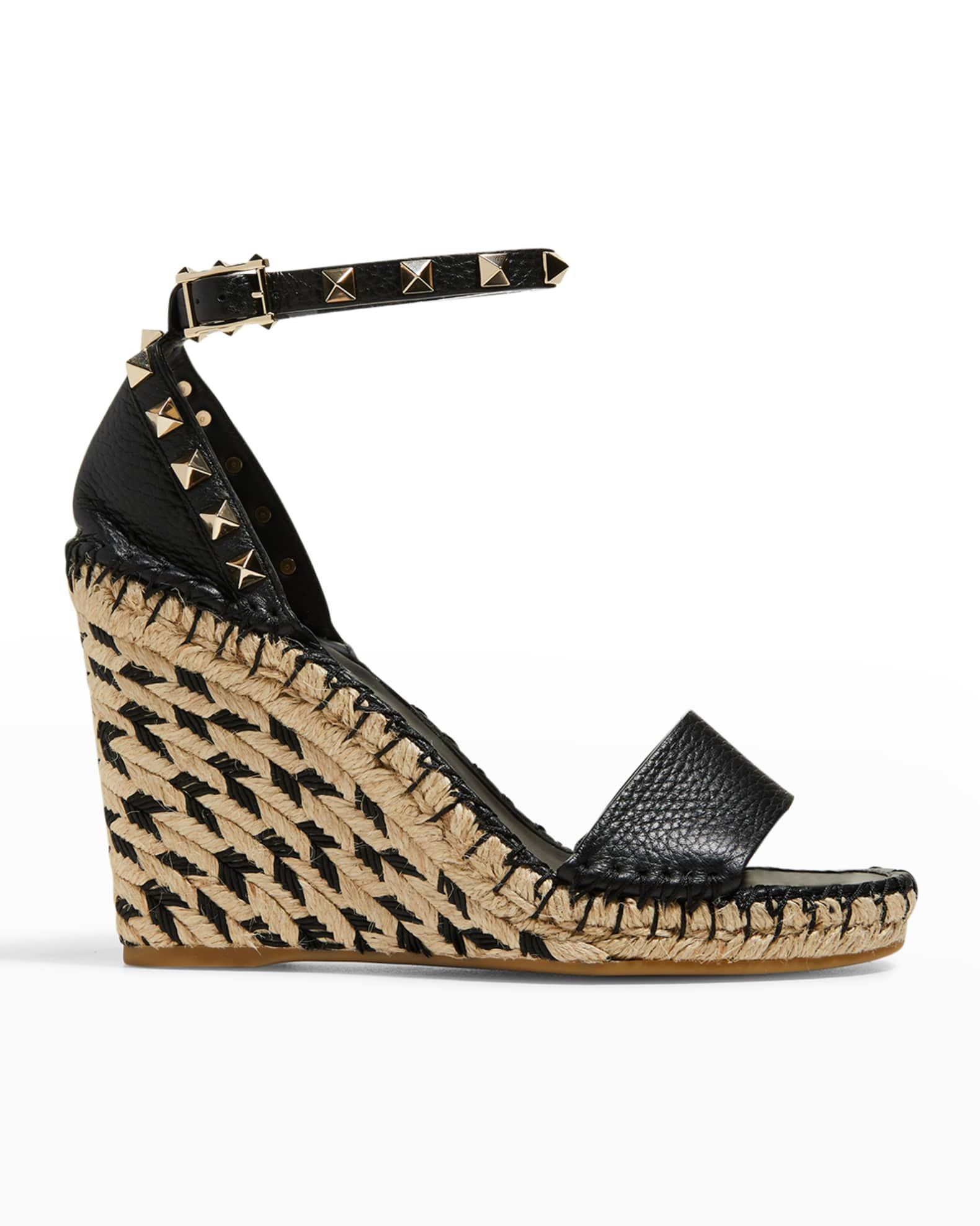 Rockstud Calfskin Wedge Espadrille Sandals | Neiman Marcus