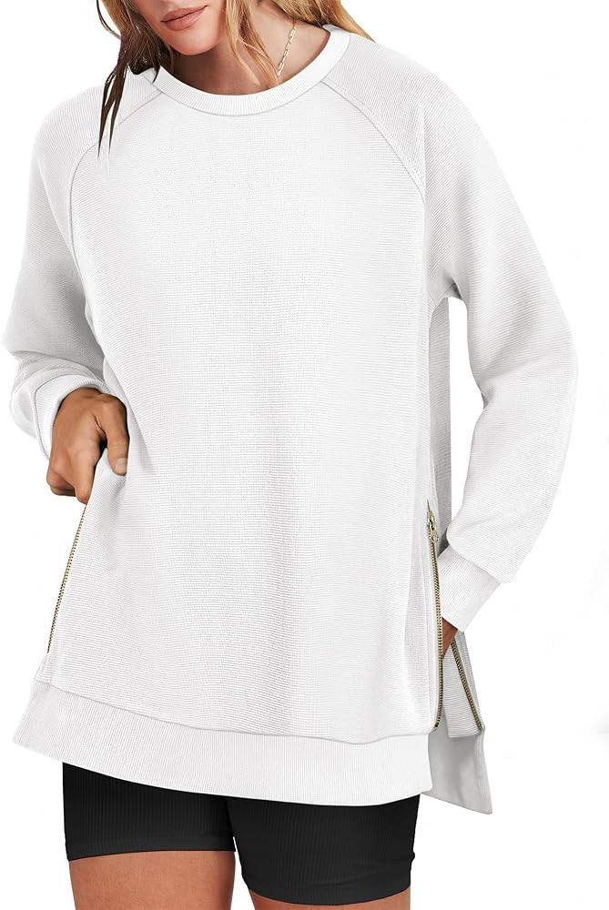 ANRABESS Women's Oversized Sweatshirts Crewneck Long Sleeve Tunic Pullover Shirts Side Zipper Hoo... | Amazon (US)