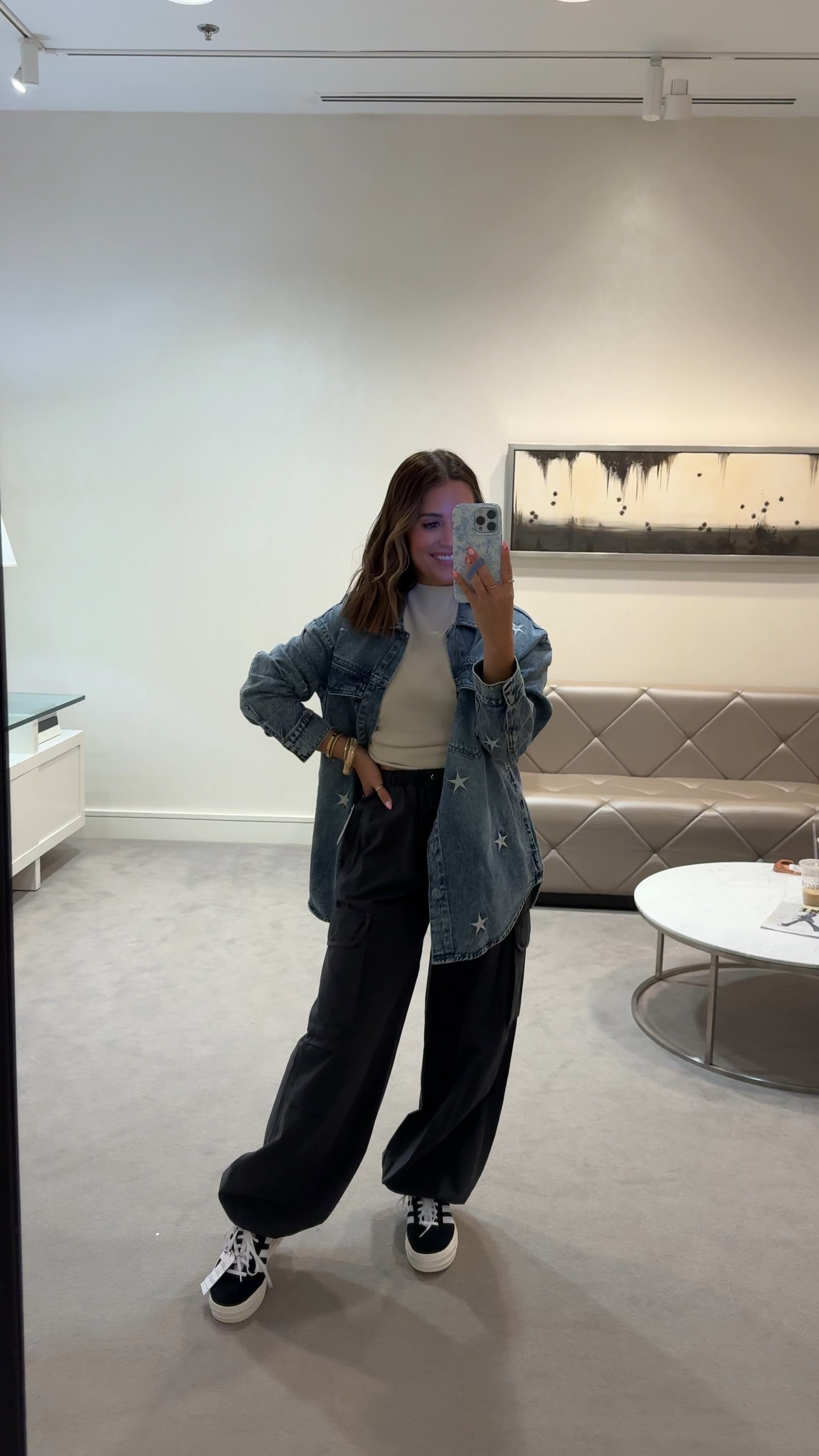 Wearing xs in cargo pants, small in sleeveless top, & small in denim jacket. Platform sneakers run tts. 

#LTKFindsUnder100 #LTKFindsUnder50 #LTKxNSale