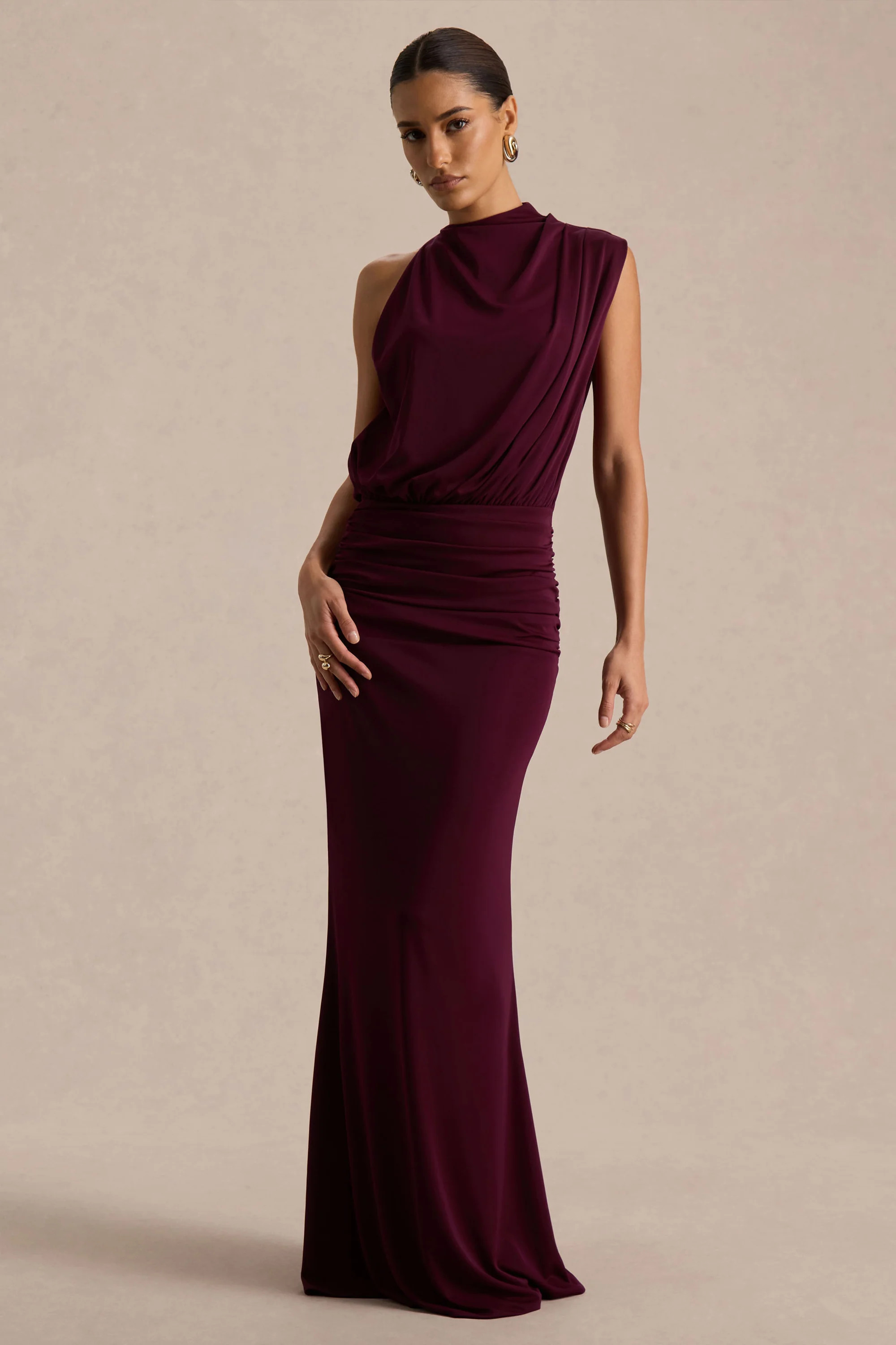 Umaira  Burgundy High-Neck Maxi Dress | Club L London
