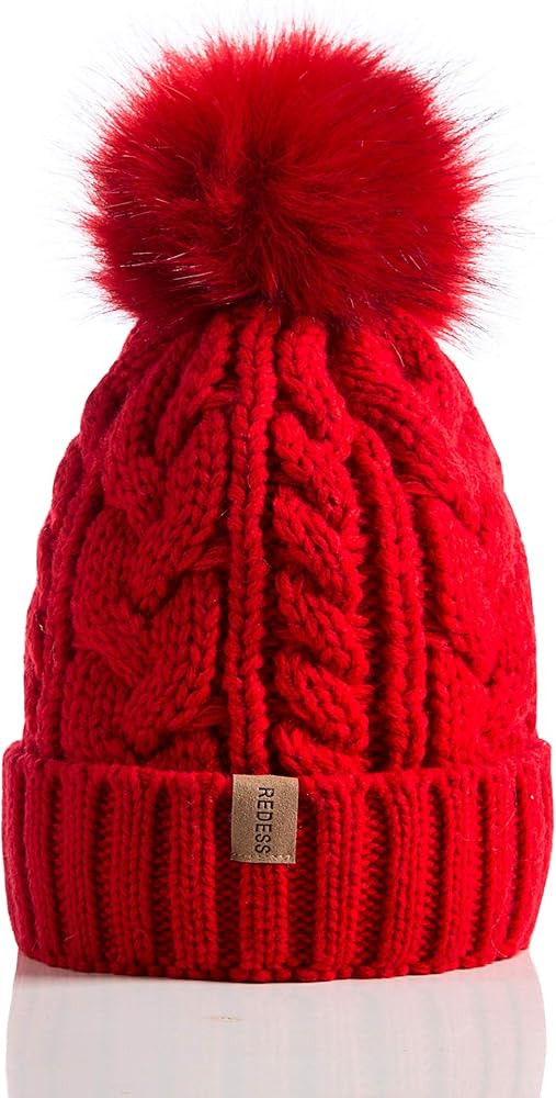 REDESS Women Winter Pompom Beanie Hat with Warm Fleece Lined, Thick Slouchy Snow Knit Skull Ski C... | Amazon (US)