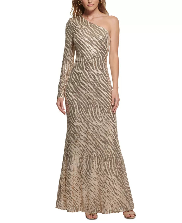 Vince Camuto Women's Asymmetrical-Neckline Sequin Gown & Reviews - Dresses - Women - Macy's | Macys (US)