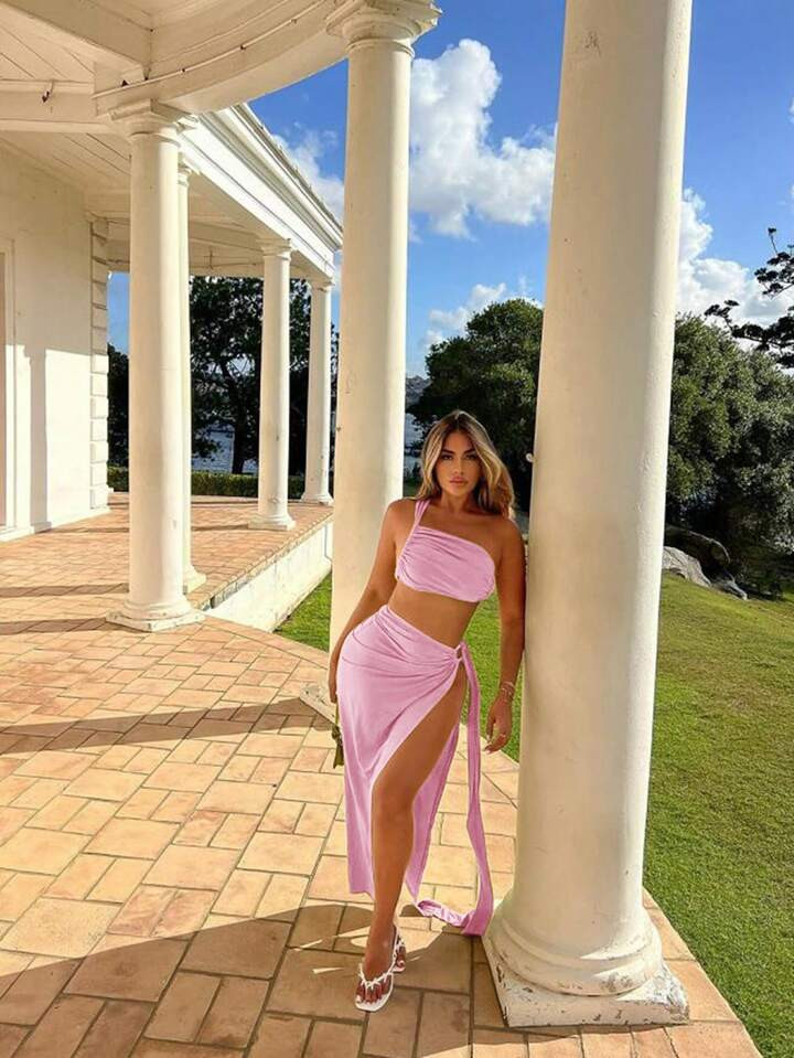 SHEIN SXY Summer Beach Holiday 2pcs/Set: Flared High Slit Skirt | SHEIN