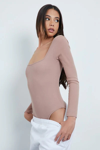 Stone Ribbed Square Neck Bodysuit | ISAWITFIRST UK
