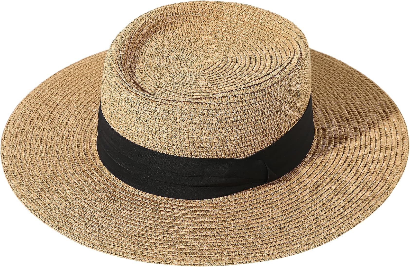 Lanzom UPF50+ Women Wide Brim Straw Panama Sun Hat Boater Summer Beach Sun Hat | Amazon (US)
