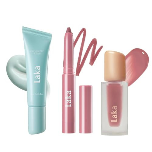 Laka Soothing Prep Lip Mask + Stain Lip Liner #02 Suede Pink & Fruity Glam Lip Tint #124 Maro, Peel-off Lip Mask & Long Lasting Vivid Color | Amazon (US)