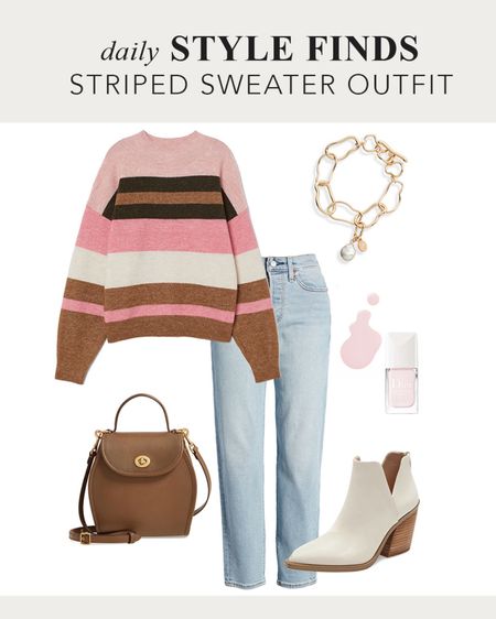 Styling a pink striped sweater with light wash jeans and white ankle boots #fallstyle #falloutfit #stripedsweater #fallboots #fallsweaters #over40style #casualstyle #dailyfinds #dailystylefinds

#LTKstyletip #LTKover40 #LTKshoecrush