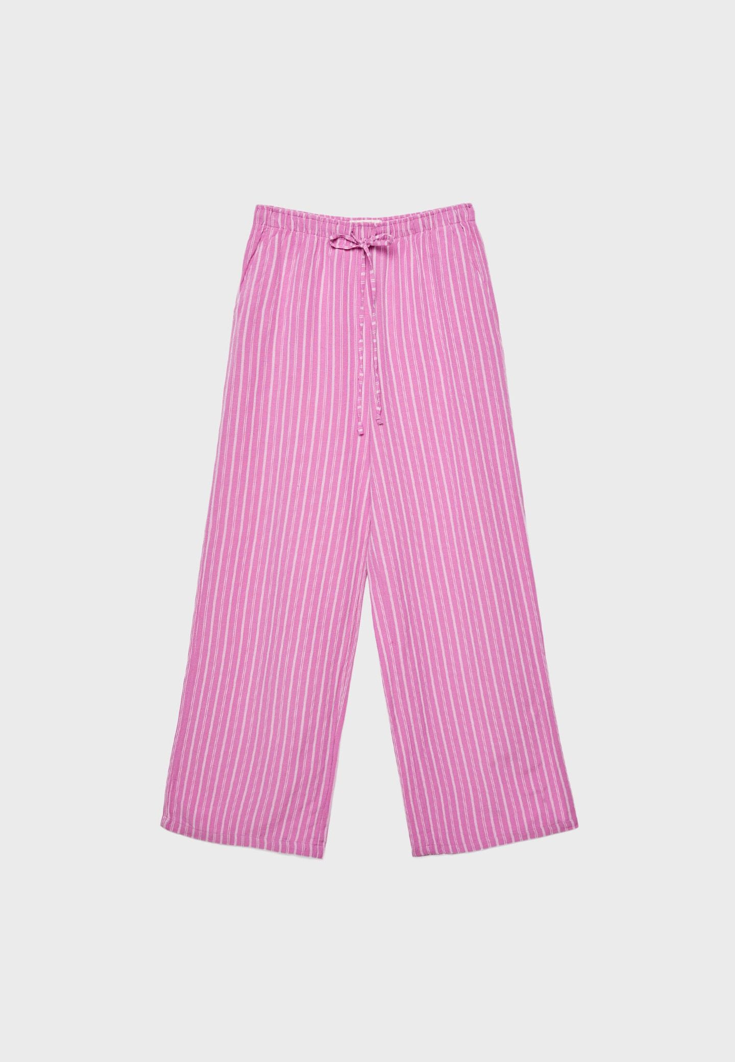 Striped relaxed fit linen blend trousers | Stradivarius (UK)