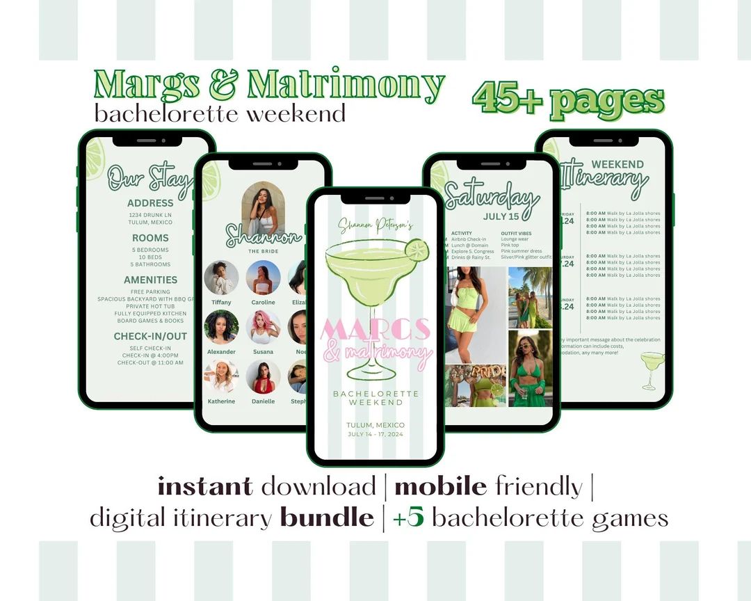 45 Page Margs and Matrimony Bachelorette Weekend Digital Itinerary Editable Canva Template Mobile... | Etsy (US)