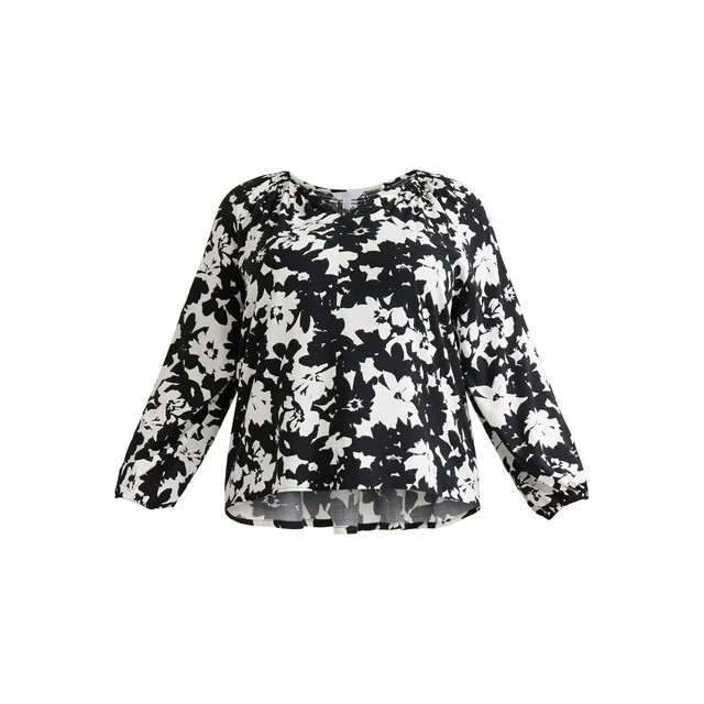 Time and Tru Women’s and Women’s Plus Printed Smocked Blouse, Sizes XS-4X | Walmart (US)