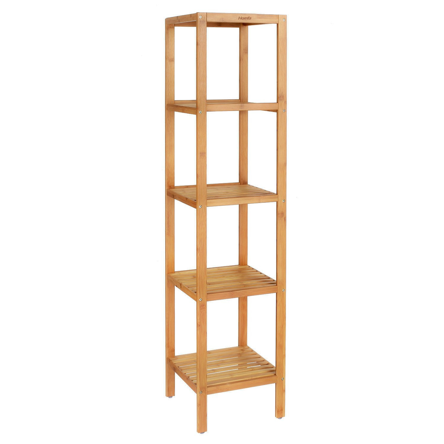 HOMFA 5-Tier Bamboo Shelf Free Standing Bathroom Tower Rack Corner Rack Multi-Functional Storage ... | Amazon (US)