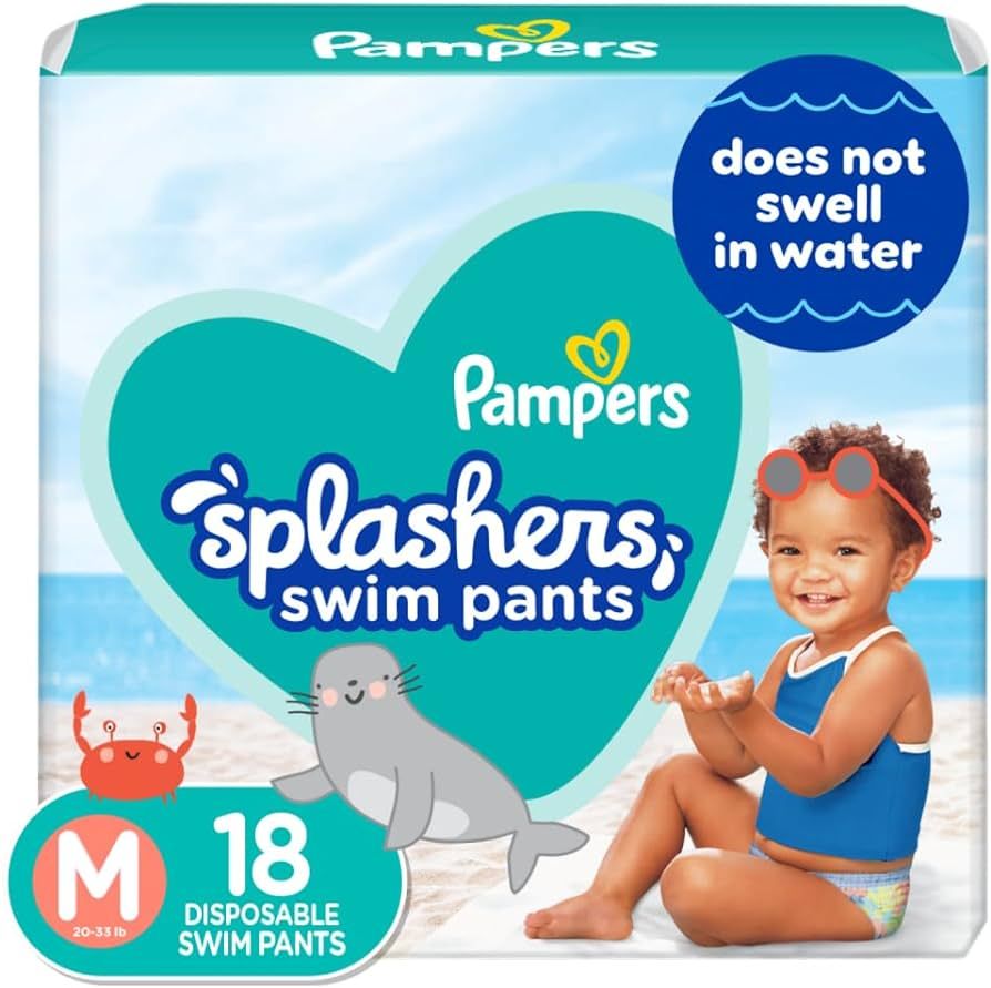 Pampers Splashers Swim Diapers - Size M, 18 Count, Gap-Free Disposable Baby Swim Pants | Amazon (US)