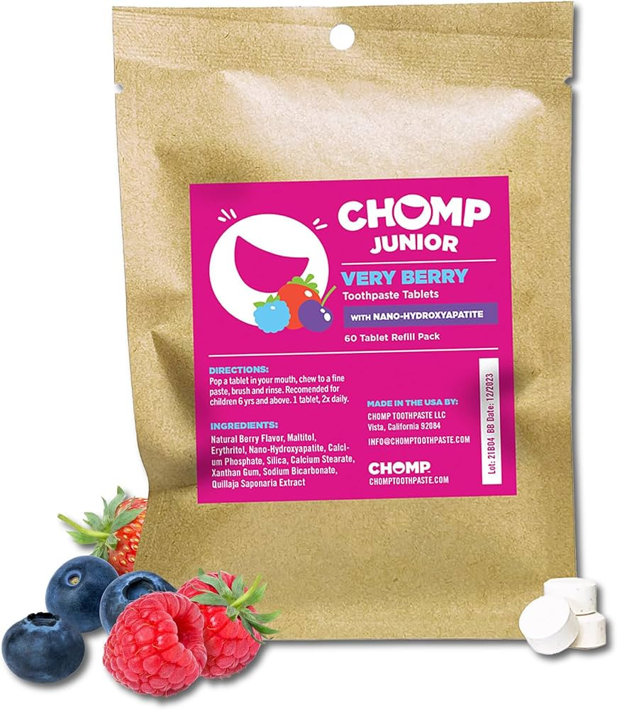 Chomp Junior Very Berry Toothpaste Tablets with Nano Hydroxyapatite Refill | Amazon (US)