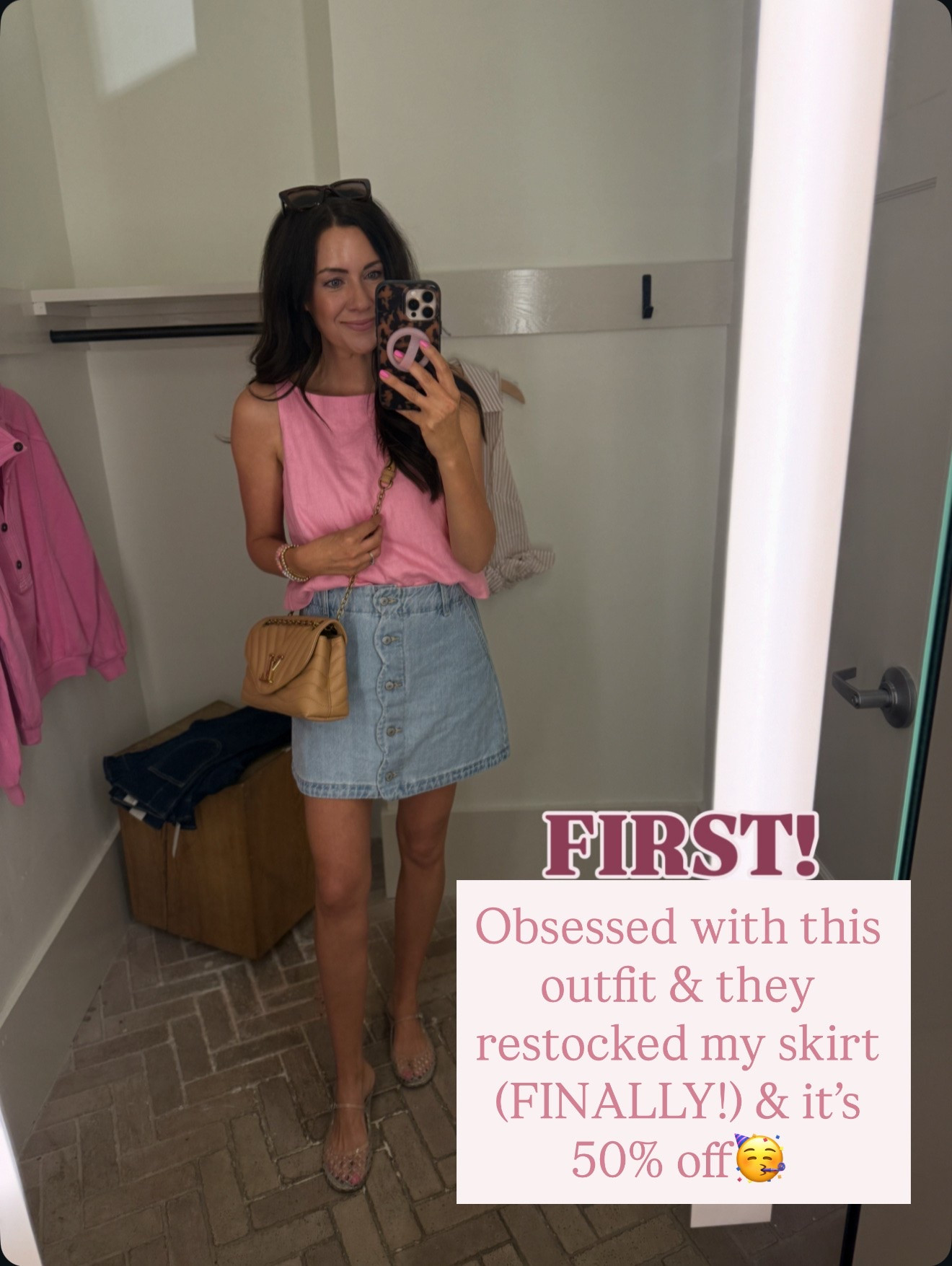 FINALLY RESTOCKED!!! & 50% off👏🏻 this denim scalloped skirt is the cutest! I would recommend sizing down it does run a little bit big in the waist. I’m wearing a two and I still had room. Wearing a small in my blouse. ￼

#LTKSaleAlert #LTKSeasonal #LTKootd