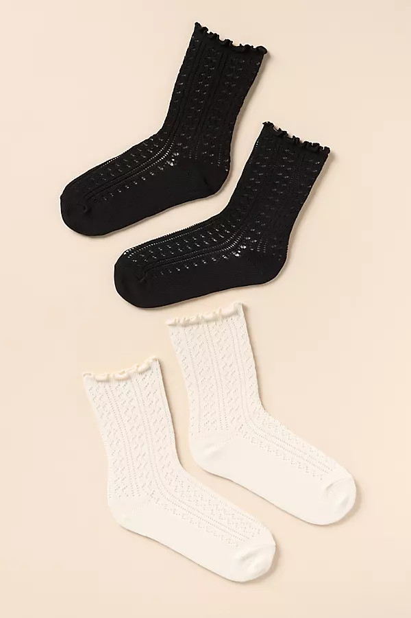 Ruffle Pointelle Crew Socks, Set of 2 | Anthropologie (US)