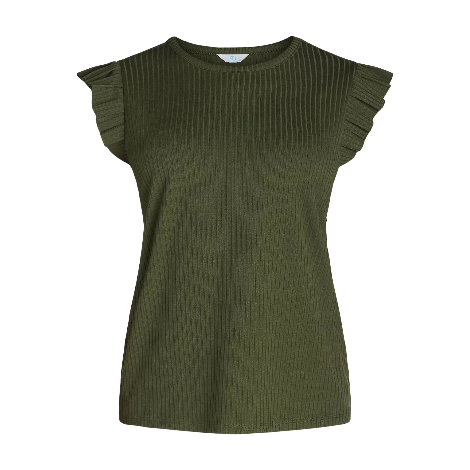 Time and Tru Women's Rib Ruffle Sleeve Top | Walmart (US)