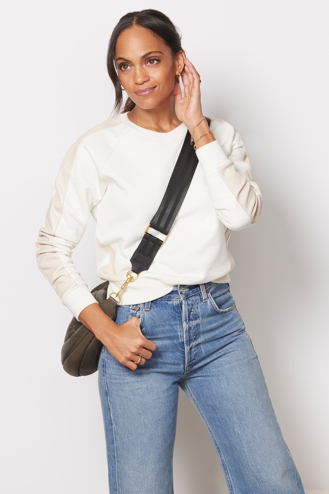 EVEREVE Lora Faux Leather Trim Pullover | EVEREVE | Evereve