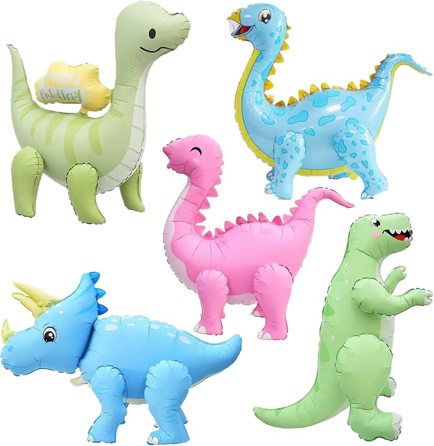LilyZheng 3D Dinosaur Balloons, 5-Pack Self-Standing Pastel Foil Dino Balloons, Inflatable Dinosa... | Amazon (US)