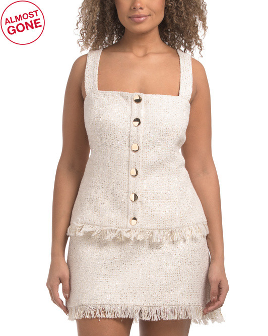 Beau Sleeveless Button Front Top With Fringe | TJ Maxx