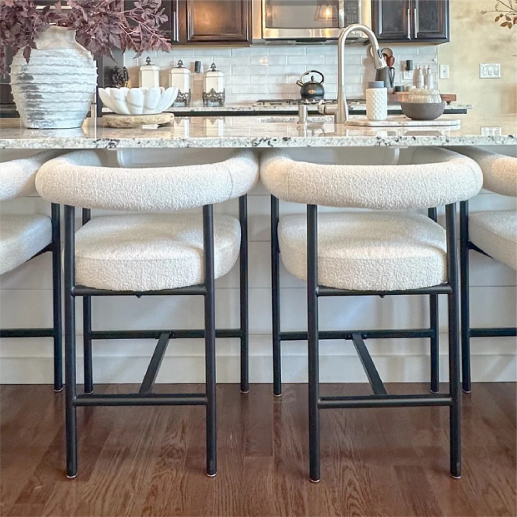 New York 24" Boucle Counter Stool with Arms (Set of 2) | Pop Maison