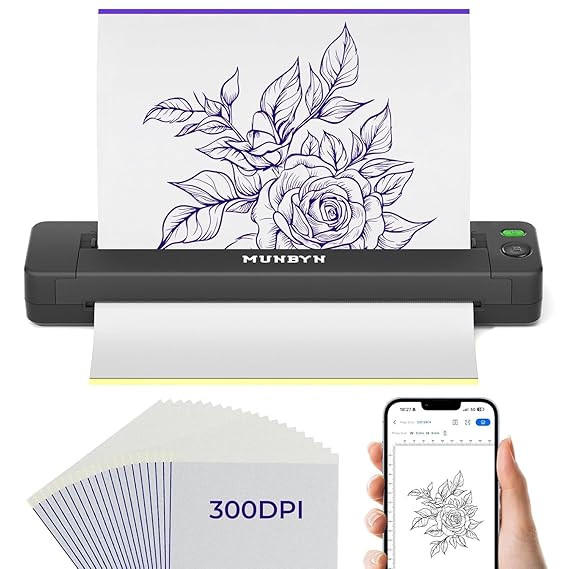 MUNBYN Tattoo Stencil Printer ITP06, 300DPI Wireless Thermal Tattoo Printer with 20 Transfer Pape... | Amazon (US)