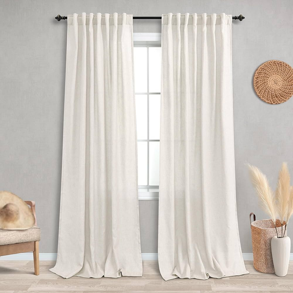 KOUFALL 84 Inch Length Linen Curtains Drapes for Living Room 2 Panels Set,Cream Beige Neutral Boh... | Amazon (US)