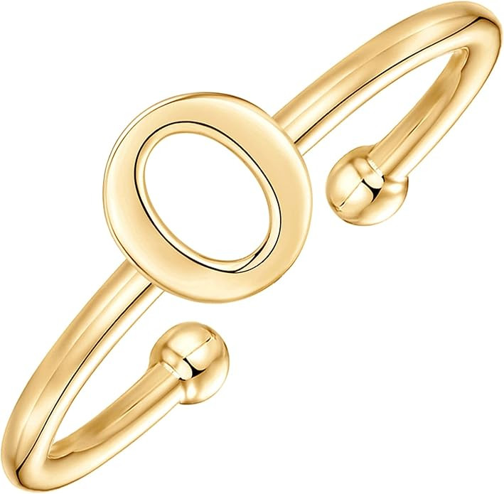 PAVOI 14K Gold Plated Initial Letter Adjustable Ring for Women - Thin Initial Band - Dainty Fashi... | Amazon (US)