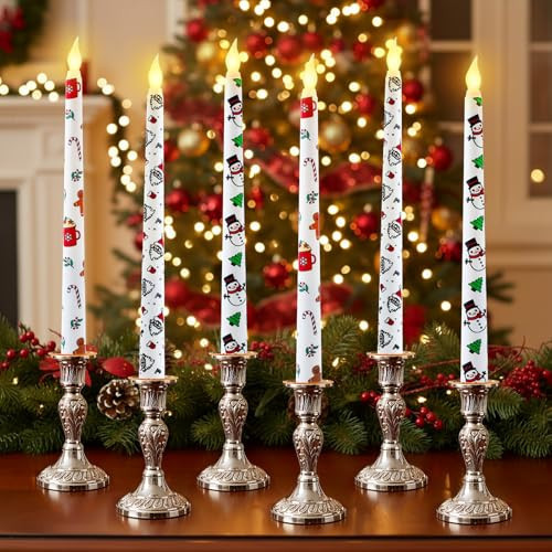 Kittmip 6 Pcs Christmas Flameless Taper Candles 11 Inch Long Snowman Santa Gingerbread Man Battery Operated LED Candles Table Centerpiece for Xmas Winter Holiday Party Decor | Amazon (US)