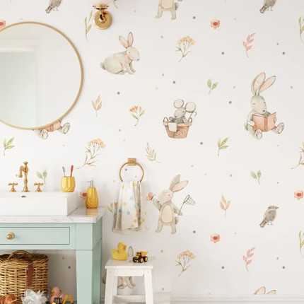Click for more info about Watercolor Baby Bunnies Wallpaper. Peel and Stick Wallpaper. | Etsy
