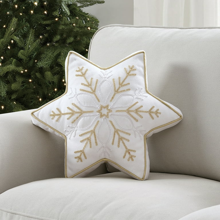 My Texas House Michelle 18" x 18" Ivory Snowflake Holiday Decorative Pillow | Walmart (US)