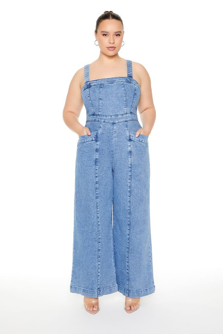 Plus Size Denim Wide-Leg Jumpsuit | Forever 21