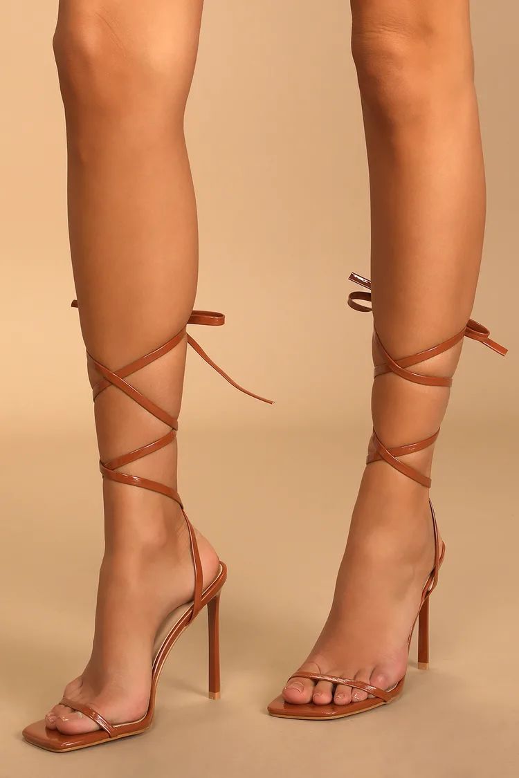 Lenah Brown Patent Lace-Up High Heel Sandals | Lulus (US)