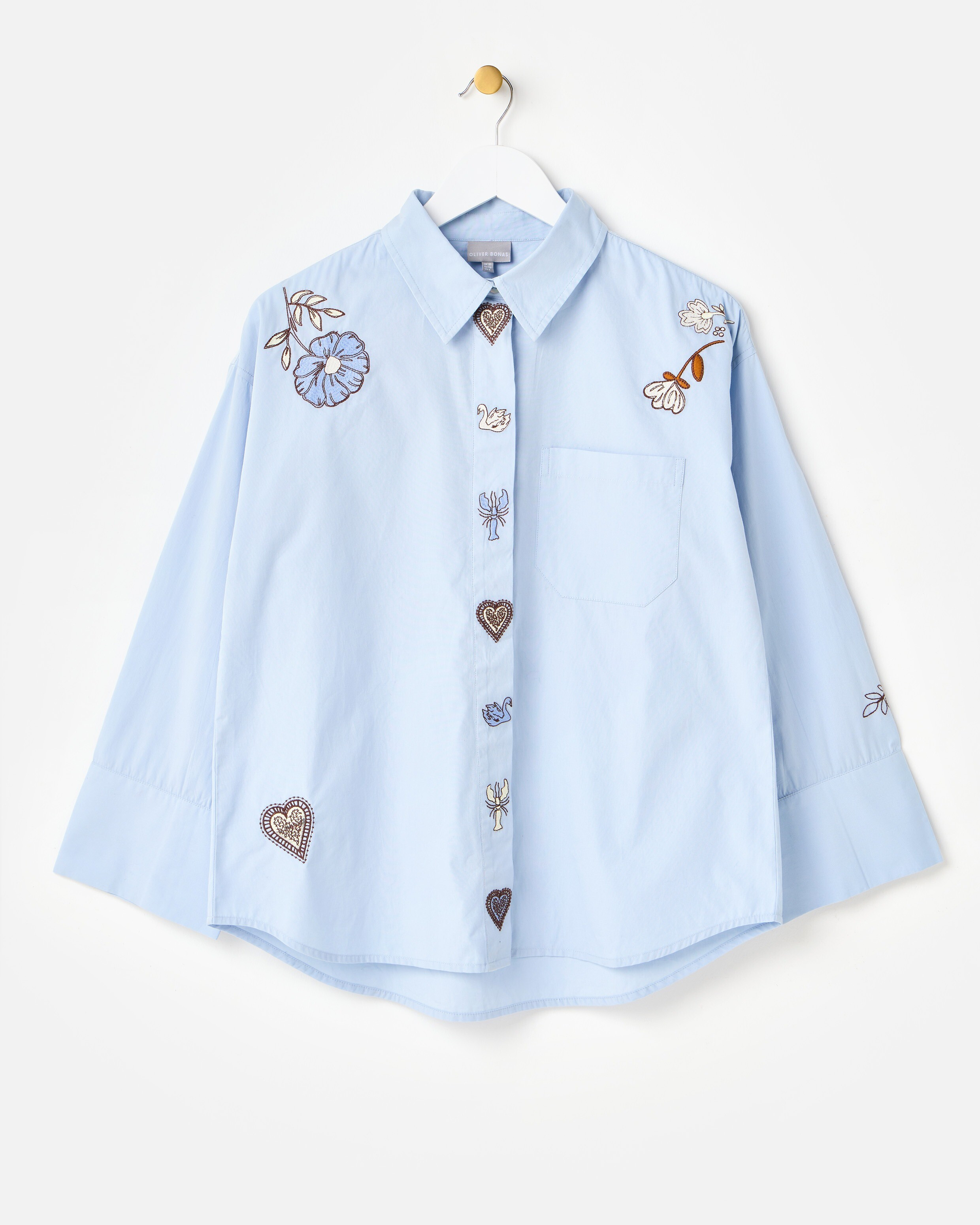 Light Blue Embroidered Wide Cuff Shirt | Oliver Bonas | Oliver Bonas (Global)
