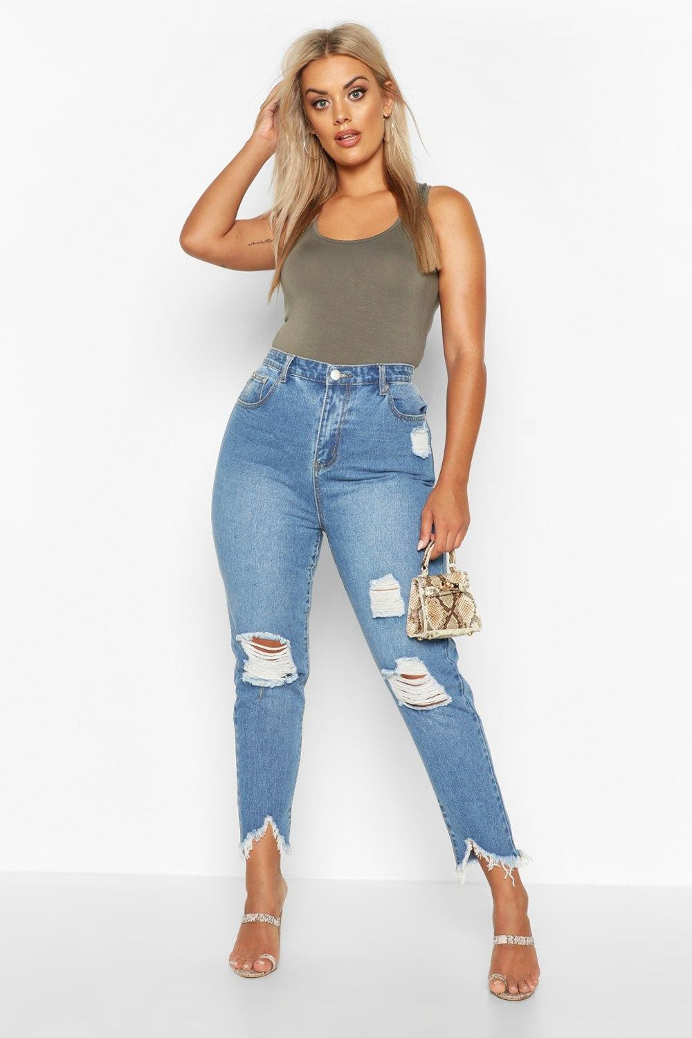 Plus Ripped Distressed High Waist Mom Jean | Boohoo.com (US & CA)