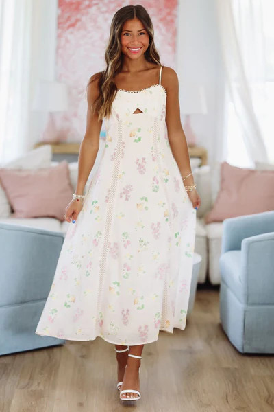 Tidepool Bloom Midi Dress - Cream, Yellow and Green | Hazel and Olive