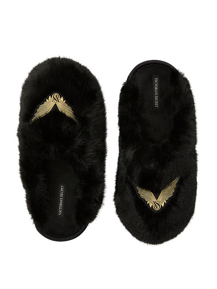 Buy Luxe Plush Closed-Toe Slippers, Black Angel Wings - Order Slippers online - Victoria's Secret... | Victoria's Secret (US / CA )