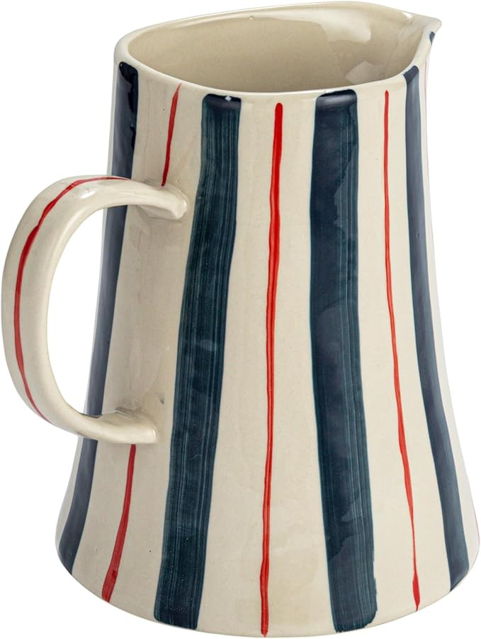 Creative Co-Op Hand-Painted Stoneware Pitcher with Wax Relief Stripes, Multicolor | Amazon (US)