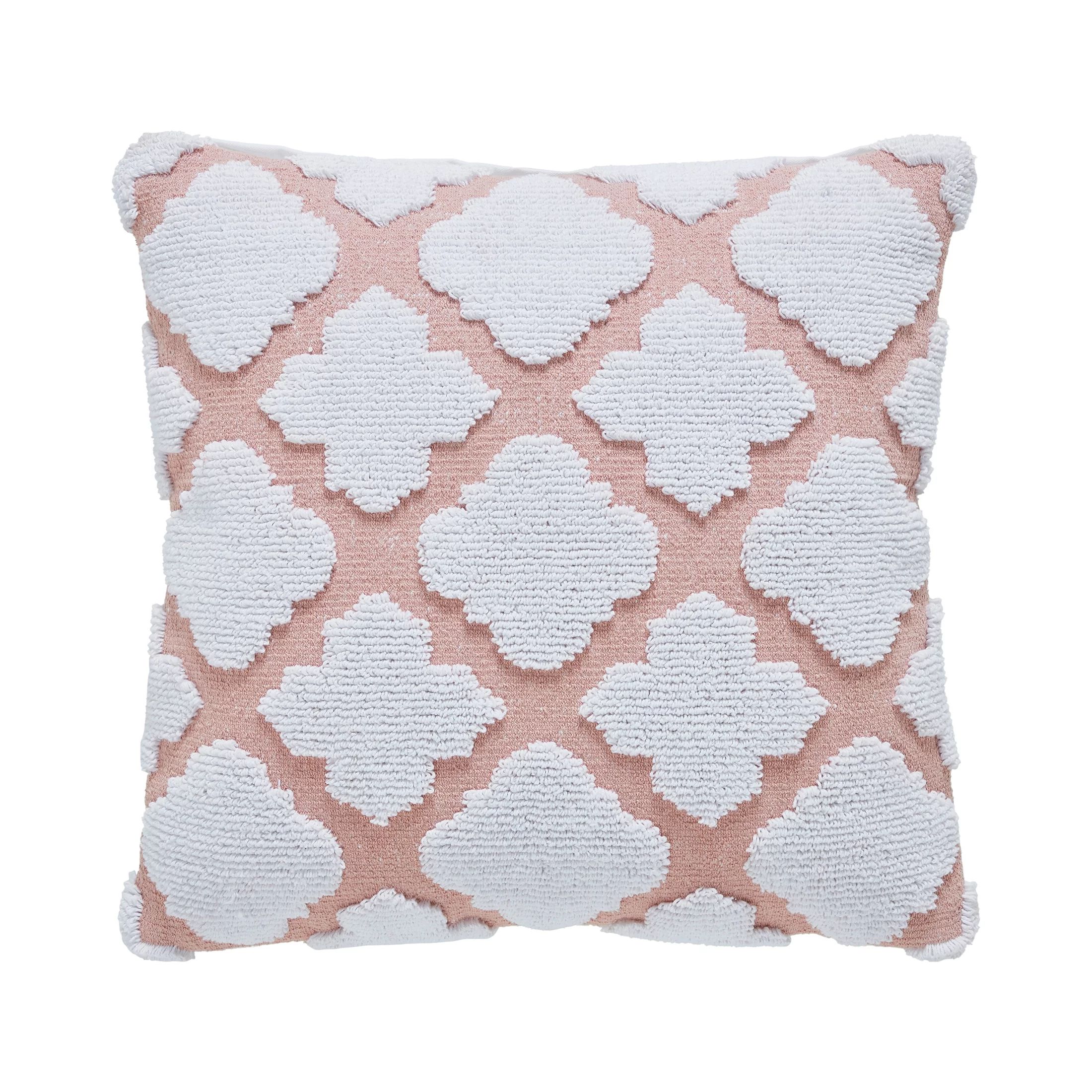 My Texas House Lainey Quatrefoil Cotton-Terry Decorative Pillow Cover, 22" x 22", Blush | Walmart (US)