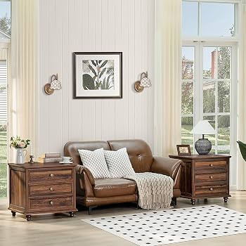 Joaxswe 24" Wide Farmhouse Night Stand Set of 2,Large End Table with 3 Drawers & Metal Handle,Woo... | Amazon (US)