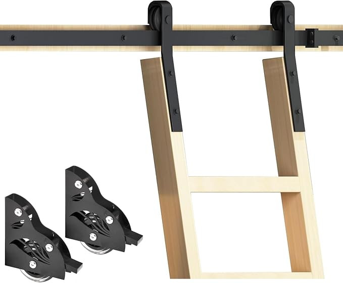 DIYHD 12FT Home Office Sliding Library Ladder Hardware,Barn Style Rustic Black Rolling Stepladder... | Amazon (US)
